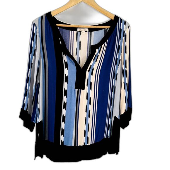 Ella Moss Tops - Ella Moss Blue & Black Print Tunic Blouse Size L